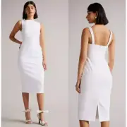 NWT *TED BAKER* Women's White Klarika Midi Bodycon Cocktail Dress Size 0/US 2