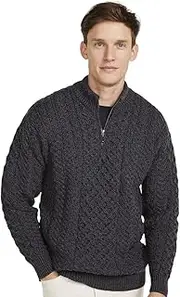 [Aran Woollen Mills] Men's Merino Wool Aran 1/2 Zipper Sweater