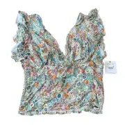 O'Neill Womens Bonnie Top XL Multicolor Floral Flutter Sleeve V-Neck Smocked