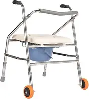 Folding Commode Seat Foldable Toilet Chair Commode Chair Bedside Drop-Arm Commode Chair Heavy-Duty Steel Commode Toilet Chair Height Adjustable with Wheels