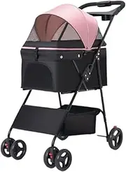 Pet Stroller Pet Stroller Stroller for Dogs and Cats to Go Out Small Pet Stroller Lightweight Outdoor Travel Foldable Small Pet Stroller(Pink,B)