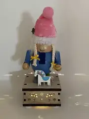 World Market Happy Hygge Gnome Nutcracker Lights Up Pink Hat NEW In Box