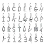 Fit Bangle Bracelet 0-9 numbers A-Z Alphabet Charms Bead 925 Sterling Silver CZ