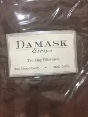 DAMASK STRIPE2 - King Pillowcases400 Thread Ct100% CottonChocolateNIB