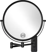 DECLUTTR 9 Inch Wall Mounted Makeup Mirror, 1X/10X Magnifying Mirror Double-Sided, Large Size 360° Swivel Makeup Mirror, Extendable Wall Magnifying Mirror for Bathroom, Black