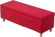 Upholstered Stool Linen Fabric Footstool Pouffe Stool Change Shoe Footrest Wooden Legs for Living Room Bedroom(Color : Red, Size : 60x40x40cm) (Color : Red, Size : 60 * 40 * 40cm)