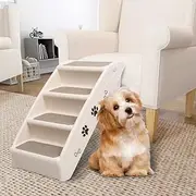 Folding Dog Stairs for Small & Large Pets, Cream, 62x40x49.5 cm, Lightweight & Sturdy, Supports Up to 75 kg, Non-Skid, Portable Pet Steps with Safety Features, Modern Design, Easy Storage