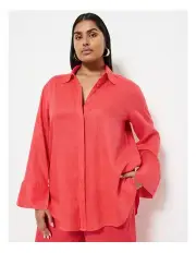 [Commonry] Linen Shirt in Hibiscus Red