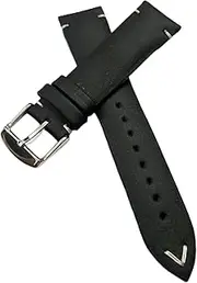 [g24] 22mmm Genuine Leather Black With White Stich Watch Band Strap for Men and Women | Comfortable and Durable Material | Silver Buckle