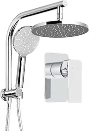 [CEFITO] Shower Head, 9" Rain Hand Showers Rail Taps Holder Handheld Showerhead Bath Accessories Bathroom Set Fixtures Wall, with Stainless Steel Water Hose High Pressure Portable Silver