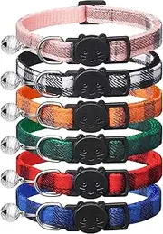 6 Pack Classic Plaid Cat Collars with Bells - Breakaway Kitten Collar and Adjustable 7-12in,Cute Kitty Collar for Girl Boy Cats,Pet Gifts,Accessories,Supplies,Stuff