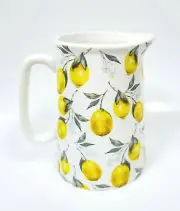 NEW GRACE FINE PORCELAIN LEMON PRINTED,YELLOW,WHITE WATER JAR,PITCHER,JUG