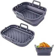 BONZA Premium Foldable Silicone Air Fryer Liners - 2Pcs Reusable, Food-Safe Oven Accessories, Durable Replacement for Parchment Paper, Non-Stick Silicone Baking Tray Inserts (Grey, Dual Air Fryer)