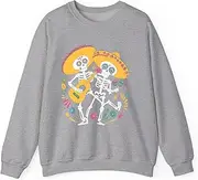 [Generic] Skeleton Dancing Dia De Los Muertos Skull Day of The Dead Sweatshirt for Adults Crew Neck Long Sleeve Pullover