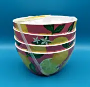 C&C CALIFORNIA MELAMINE Snack Bowls Lemon Grove Orange Pink 4.5" NEW (Set of 4)