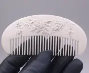 999 Fine Silver Pure Silver Hair Comb Solid Peony Handle Hair Care 3.86inchL
