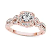 0.50 CT. T.W. Natural Diamond Square Frame Antique Vintage-Style Engagement Ring in Solid 14K Rose Gold