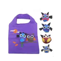 在飛比找ETMall東森購物網優惠-卡通貓頭鷹可折疊購物袋便攜收納手提袋中號環保草莓袋超市宣傳袋