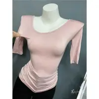 在飛比找ETMall東森購物網優惠-別致V領修身七分袖T恤熱銷水粉色