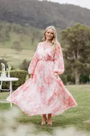 [PUP3] Anisa Maxi Dress - Pink Floral S Pink