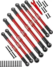 RcarmubWow RC Pushrods with Rod Ends Links Turnbuckle Upgrades Part for 1/10 E-Revo 2.0,Summit,Alloy Aluminium Linkage Toe Links Assembled with Rod Ends,Replace 5319X 5338R,8pcs,Red
