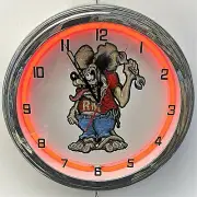 16" Rat Man Red Neon Wall Clock Garage Man Cave