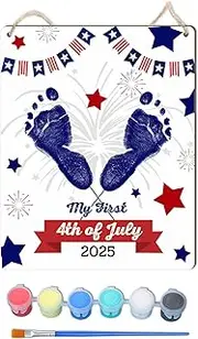 Custom Name Baby Handprint Kit for My First 4th of July, DIY Baby Handprint and Footprint Art Keepsake Sign Making 8x10", Newborn Patriotic Memory Gift, Baby Craft, Independence Day Nursery Decor Flag