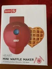 Red Heart Mini Waffle Maker: On-the-Go Delight, Easy Clean, Non-Stick, 4-In