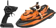 NEXTAKE 2.4GHz Remote Control Motorboat Toy, 1 : 14 Jet Ski Model Toy 2 Motors Marine Motor Water Toy High Speed RC Motorboat Motor 2 Speed Level Boat Pool Toy with Detachable Driver (Orange)