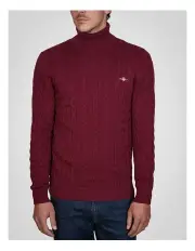 [Gant] Cotton Cable Turtleneck Knit in Wine Red
