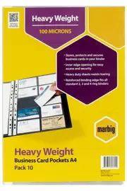 10pc Marbig A4 Ring Binder Business Card Sheet Protectors/Filing Pocket Clear
