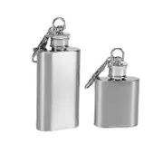 2 Pcs Mini Stainless Steel Hip Flask Alcohol Flagon With Keychain (1oz+2oz)