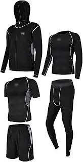 [GUANYUA] 2||5||6-Pcs Men's Compression Run Jogging Suits Clothes Sports Set Long T-Shirt Pants Gym Fitness Workout Tights Clothing 5-Pcs-A-M