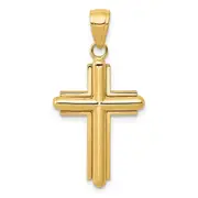 14k Yellow Gold Gold Polished Beveled Stick Cross W/Frame Pendant