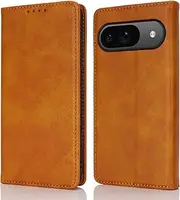 [Cavor] for Google Pixel 9 Case, Pixel9 Pro Cowhide Pattern PU Leather Cases Flip Magnetic Kickstand Book Wallet Cover Phone Case with Card Slots(6.3") -Light Brown