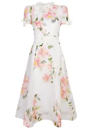 Zimmermann Natura Floral-print Organza Midi Dress - Cream - 1 (UK 10 / S) 1 (UK 10 / S)