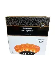 Orange Round Globe 50 Lights String Set Indoor Outdoor 16.3 ft Halloween