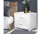 Bedroom Furniture Bedside Lamp Table with 2 Storage Drawers - High Gloss White