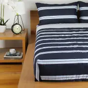 Jason Commercial King Single Bed Hudson Stripe Quilt Cover Set 160x210cm Navy/spring Blue