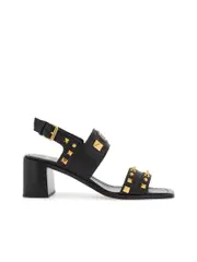 Valentino Garavani Buffalo Leather Sandals With Square Heel And Golden Studs