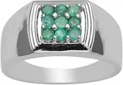[MOONEYE] Shine Jewel Genuine Emerald 9 Stone Ring, Wide Band Signet Wedding Anniversary Ring In 925 Sterling Silver