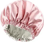 LeoLeoii Satin Silk Nightcap Double-Layer 100% Genuine Satin Lined Hair Cap, Suitable for Women's Curly Hair (Pink)