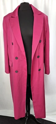 River Island Hot Bright Pink Double Breast Duster Jacket Long Coat BNWT S 10 12