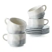 Espresso Cups with Saucers,Porcelain Demitasse Cups, Ceramic Coffee Cups, Set of 4