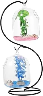 GANAZONO 1 Set Hanging Glass Fish Tank with Iron Stand Mini Desktop Aquarium for Home Decor Clear Fish Bowl Space Saving Design Durable Stylish Decoration