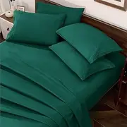 Horbaunal Hunter Green Queen Size Sheet Set - 6 Piece Luxury 1800 Thread Count Bedding Sheets & Pillowcases - 16 Inch Deep Pocket Microfiber Bedding Set - Soft & Wrinkle Bed Sheets (QJ230315-015)