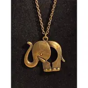 Vintage Elephant Pendant Necklace Brass Toned Chain Cute & Quirky Animal Jewelry