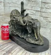 Art Decor Two Walking African Elephants Bronze Sculpture Marble Bugatti SALE NR
