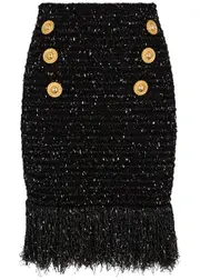 Balmain Fringed Bouclé Tweed Mini Skirt - Black - 38 (UK10 / S) 38 (UK10 / S)
