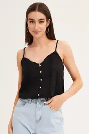 Black Lace Cami Button Front - Size 12, Women's Cami